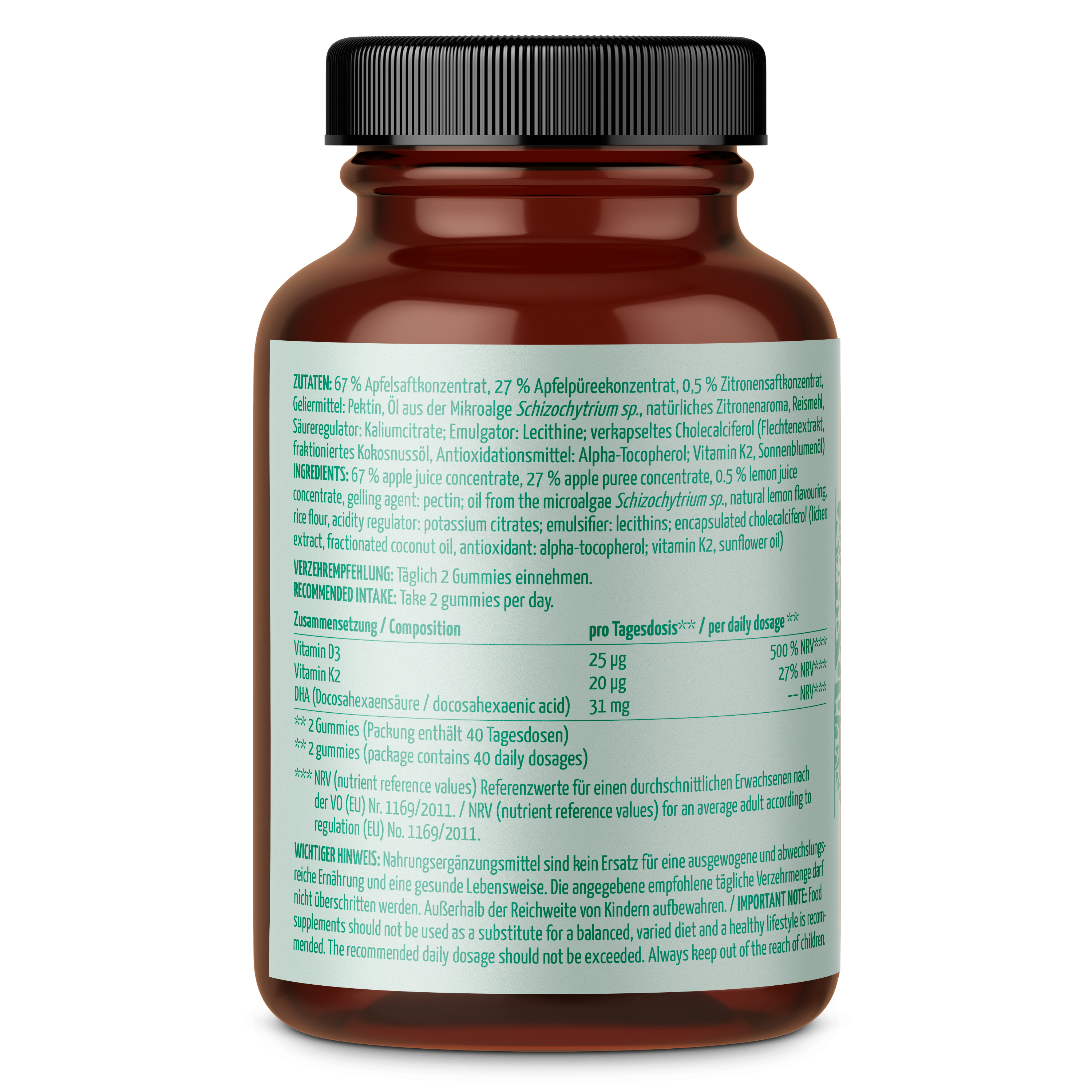 Saftgold D3/K2 Gummies Apfel Zitrone + DHA (80 Stück)